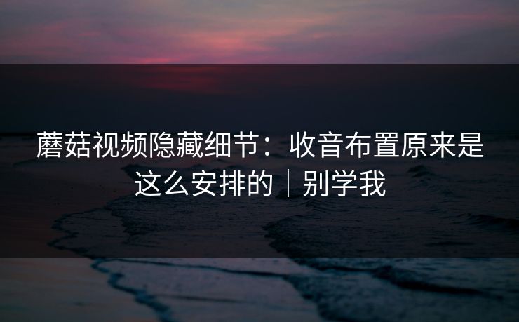 蘑菇视频隐藏细节：收音布置原来是这么安排的｜别学我